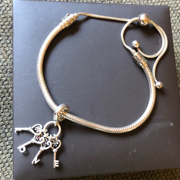Pandora Jewelry Authentic Pandora Snake Bracelet With Love Charms